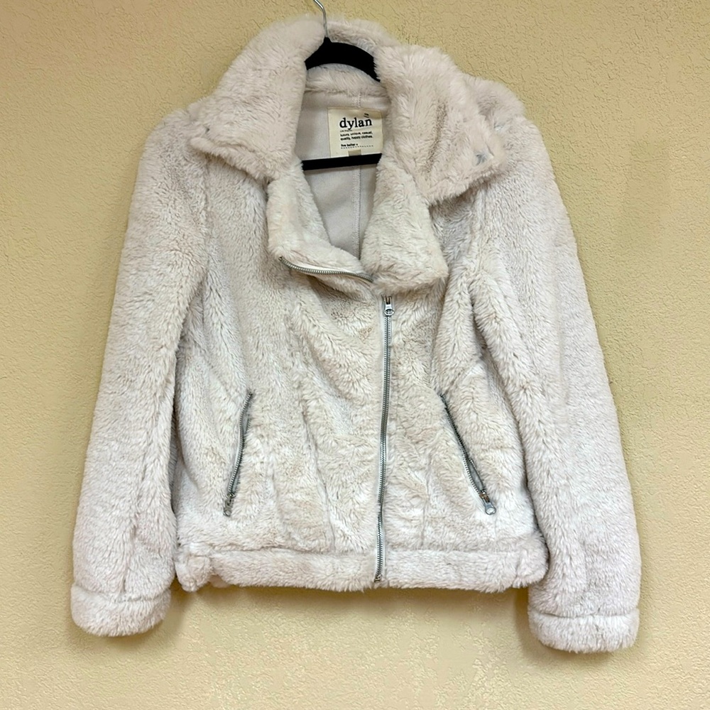 Dylan womans BOHO faux fur ivory white moto jacket size S